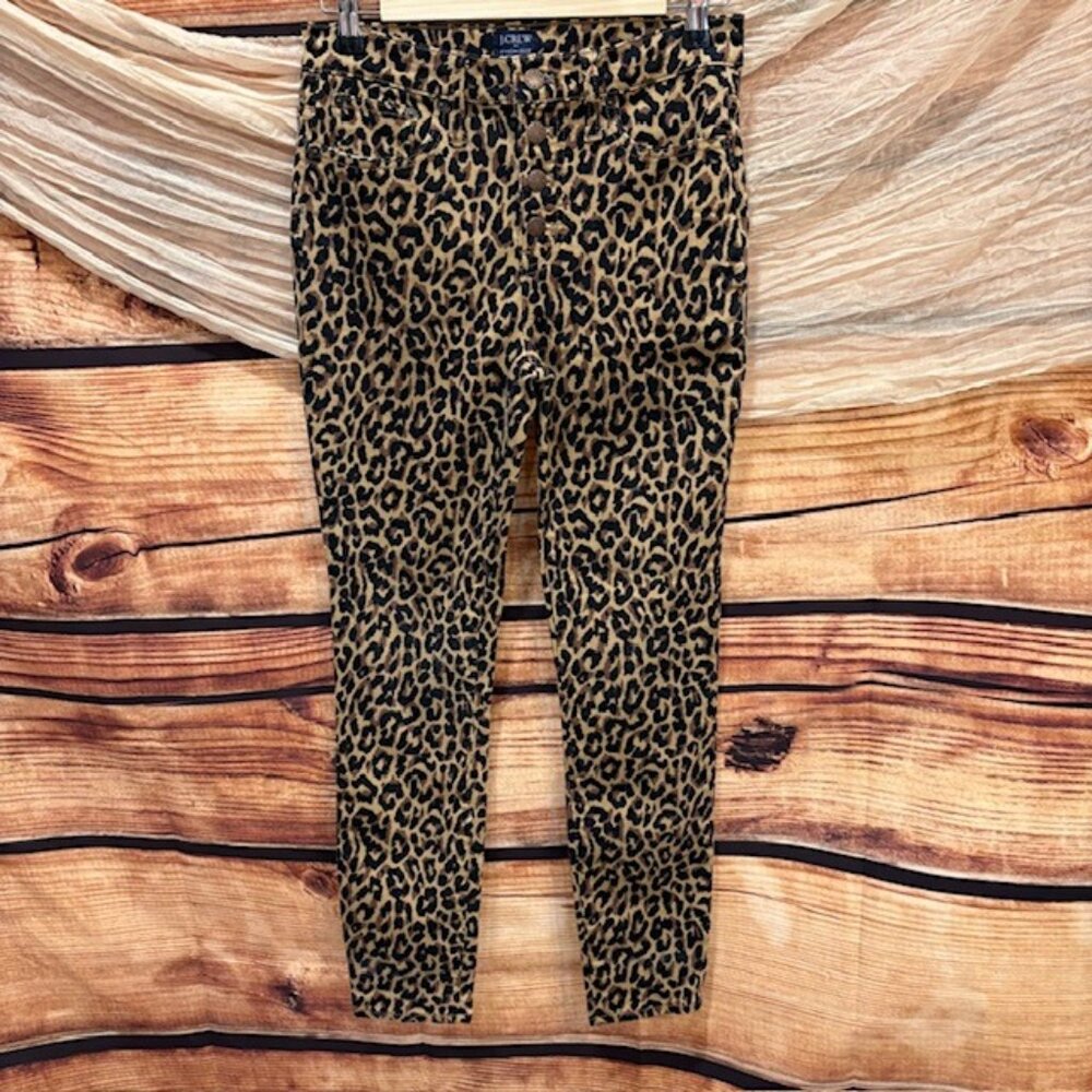J.Crew‎ Jeans Womens 26 Leopard 9" High Rise Skinny Button Fly Stretch Jeans